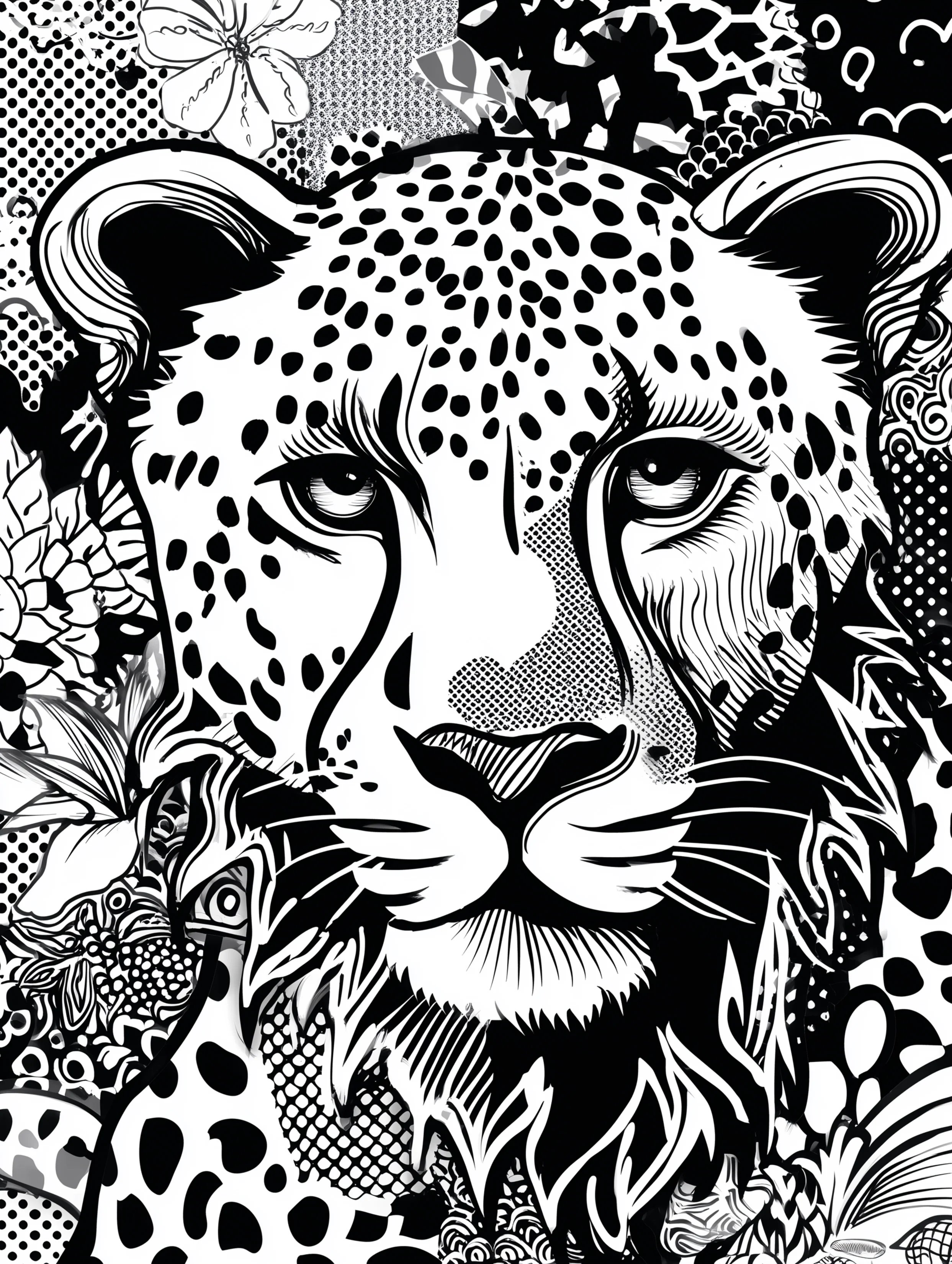 Free cheetah printable coloring page featuring a dramatic cheetah illustration